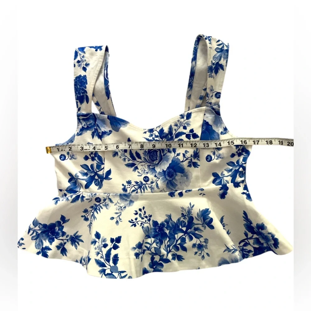 Anthropologie Maeve Square-Neck Peplum Tank Top in Blue Pattern Size M nwt - Picture 9 of 11